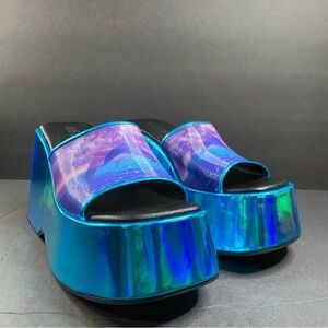Club EXX platform Iridescent Blue Wavy Dolphin Sandals Slides Mermaid Size 9